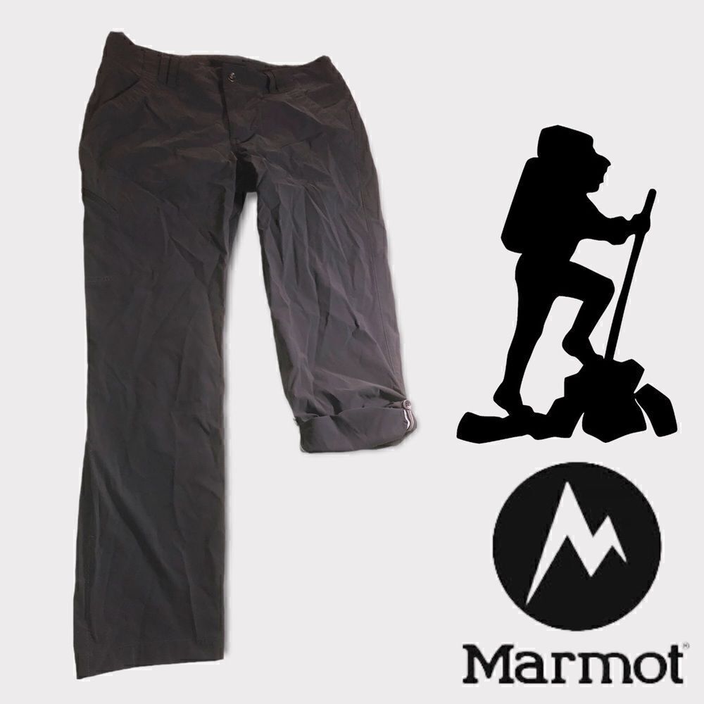 Marmot Ladies Dark Grey Pants Long to Capri Nylon Pants Sz 10